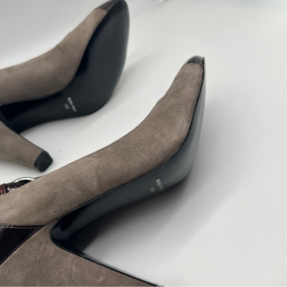 Nine West Taupe Suede & Dark Brown Patent Mary Jane Heels Women’s Size 10.5M - Picture 7 of 16